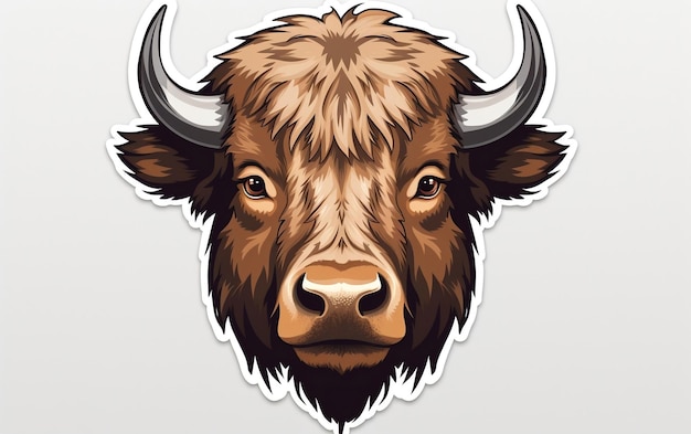 Autocollant majestueux de visage de bison sur un fond blanc propre IA générative