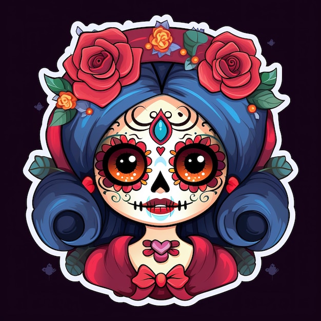 autocollant mignon de personnage de dia de muertos