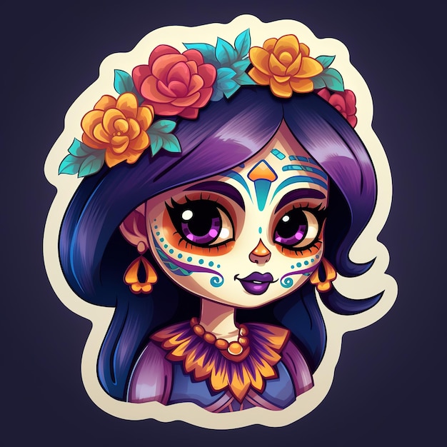 autocollant mignon de personnage de dia de muertos