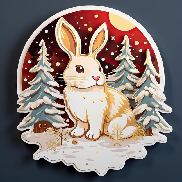 Autocollant de Noël lapin arbre de Noël neige