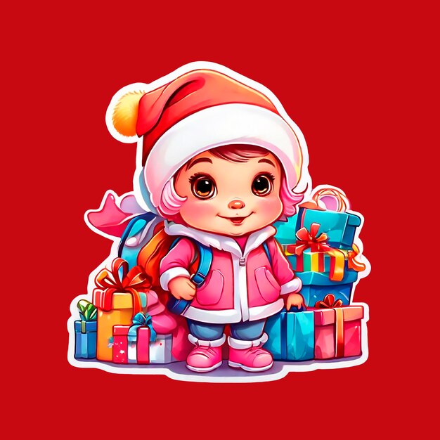 autocollant de Noël super coloré et amusant bébé mignon génératif IA