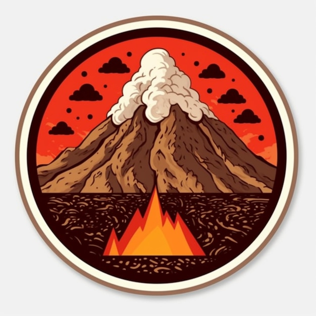 Photo un autocollant rond avec un volcan et un volcan de lave génératif ai