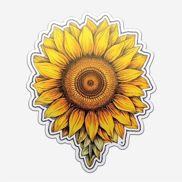 Un autocollant d'un tournesol avec le mot soleil dessus.