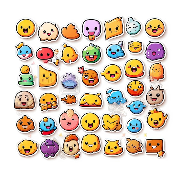 autocollants emoji mignons sur fond blanc