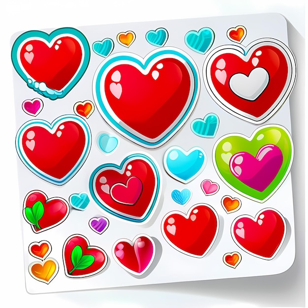 Des autocollants en forme de cœur Cœurs 3D avec des dessins différents Set d' autocollants de style dessin animé en forme de coeur