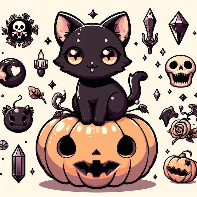 Autocollants d'Halloween avec chat