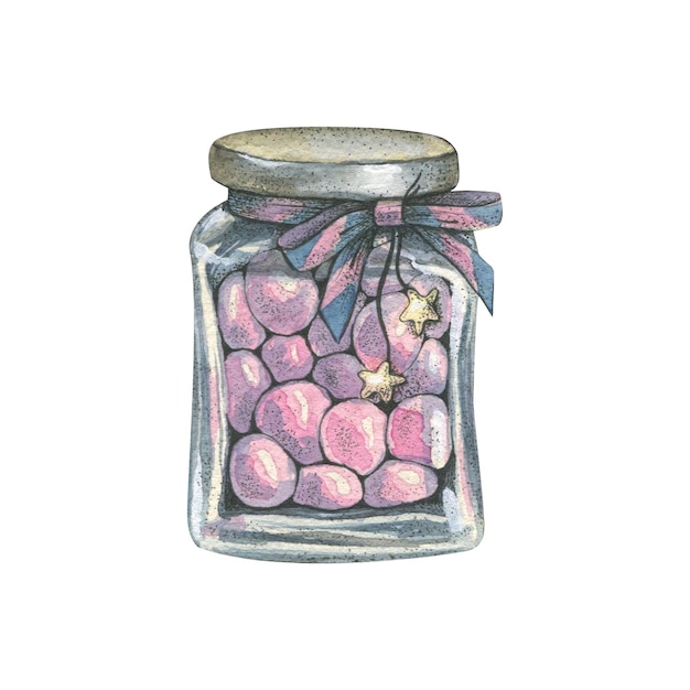 Autocollants avec illustration aquarelle de bonbons magiquesPomme au caramel pomme bonbon sur un bâton arc juste étoiles délicieuses Impressions isolées tissu vêtements décoration de carte postale