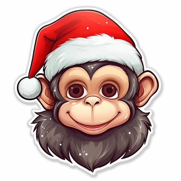 Des autocollants de singe avec un chapeau de Noël