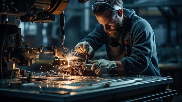 Automatisation industrielle avancée effectuant des opérations de soudage dans une usine moderne