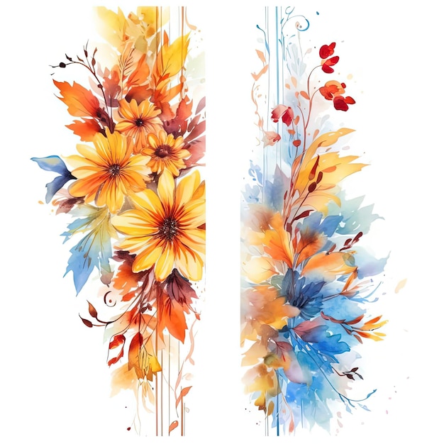 automne aquarelle fleurs feuilles et feuillage