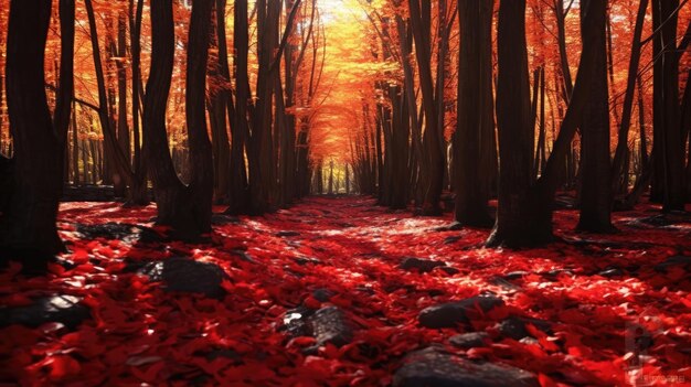 Photo l'automne cramoisi une promenade dans la forêt d'érable rouge