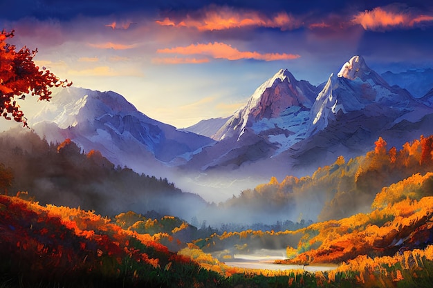 Automne dans l'illustration couleur des montagnes