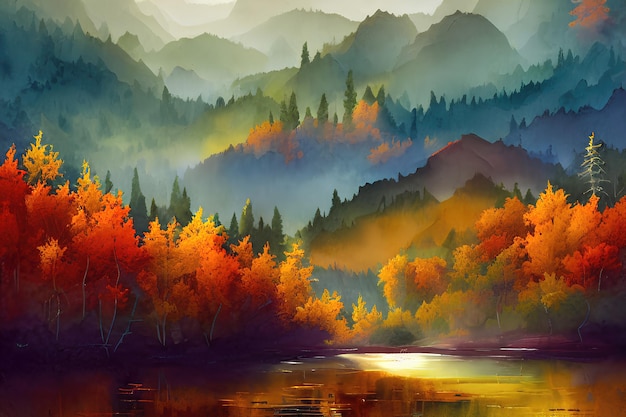 Automne dans l'illustration couleur des montagnes