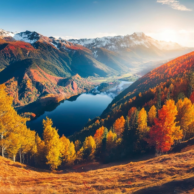 Automne dans les montagnes Vue sur les montagnes en automne Magnifique paysage naturel Carpates