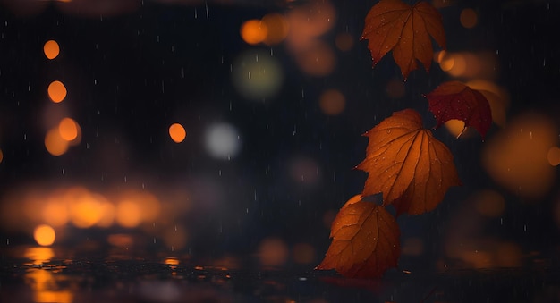 Automne fond sombre avec des feuilles Rain bokeh AI