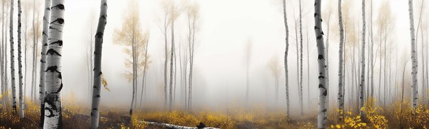 à l'automne, la forêt de bouleaux, le brouillard, le panorama du paysage, octobre