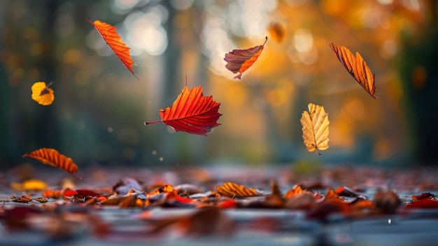 Un de l'automne laisse leurs couleurs vives bruissant en duet alors qu'ils tombent au sol