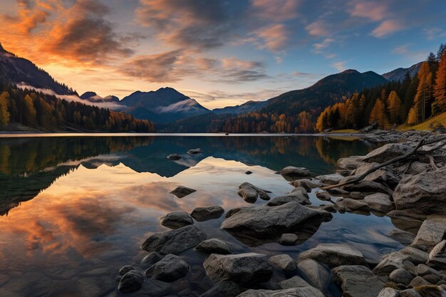 Photo l'automne paisible les alpes le lac de montagne le lever du soleil le lac le voir wolfgang im haut ar 32 c 25