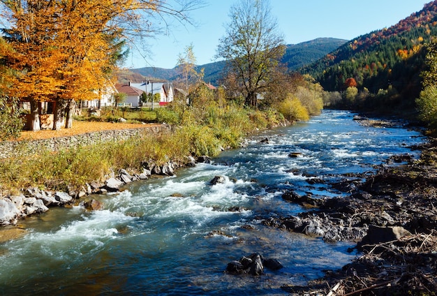 Automne rivière de montagne des Carpates Ukraine