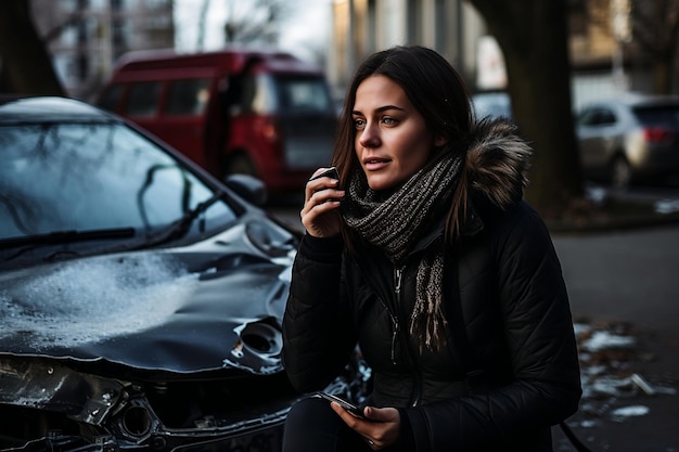 Un automobiliste appelle l'assurance après une collision de voiture Generative Ai