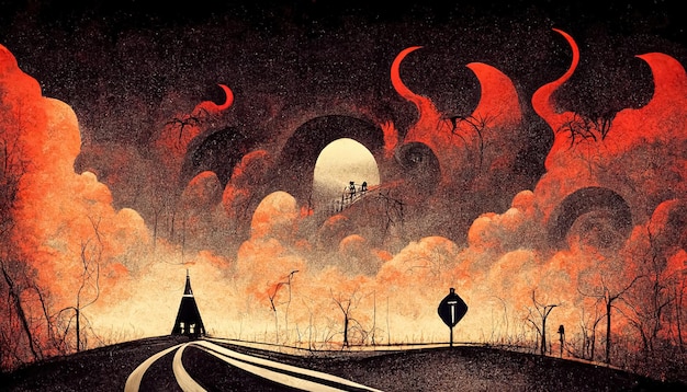 Autoroute apocalyptique vers l'enfer Illustration du concept religieux de la vie après la mort