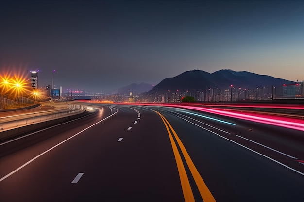 Une autoroute avec une montagne en arrière-plan