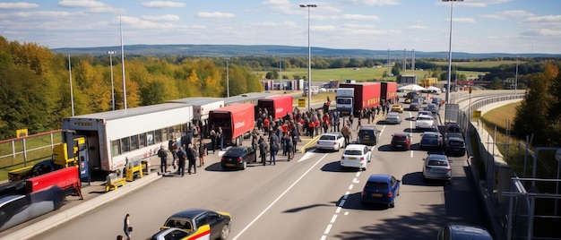 Photo une autoroute très fréquentée avec beaucoup de trafic