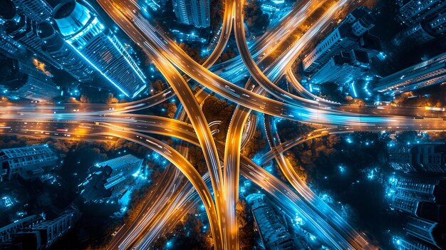 Photo autoroute urbaine et circulation routière de nuit mettant en évidence l'infrastructure de transport automobile