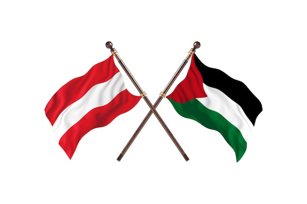 Autriche contre fond de drapeaux palestiniens de deux pays