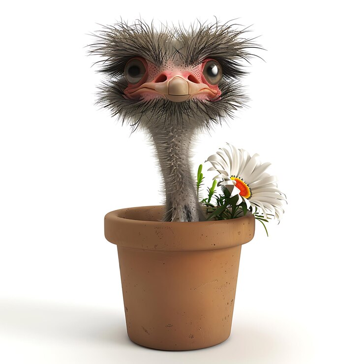 Photo l'autruche dans un pot de fleurs illustration d'animal drôle