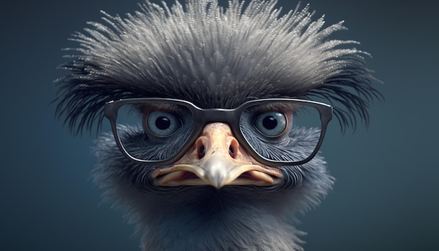 l'autruche grise drôle dans les lunettes illustrateur d'IA générative