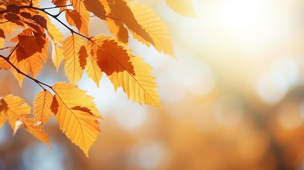 Autumn abstract background branche d'orme avec des feuilles jaunes sur un fond avec un espace de copie ciel d'octobre