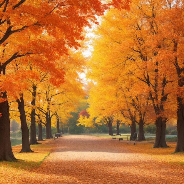 Autumn Lane couleurs jaune et orange arbres HD fond d'écran