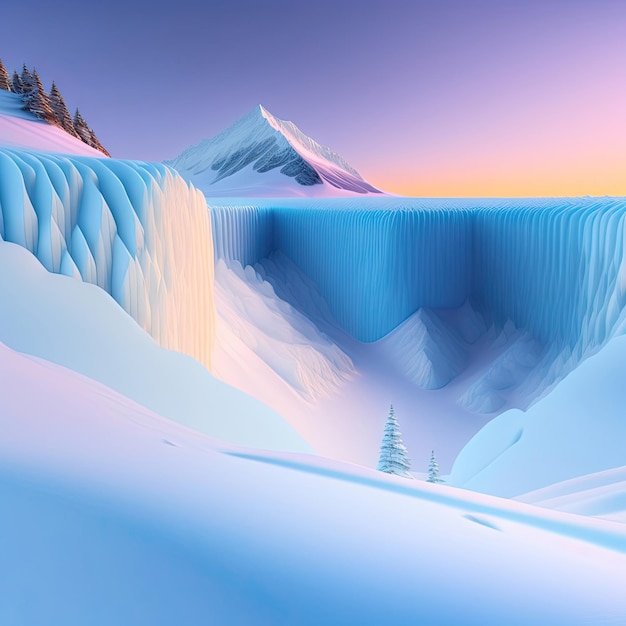 Avalanche massive et blizzard Montagne de neige Mur de neige