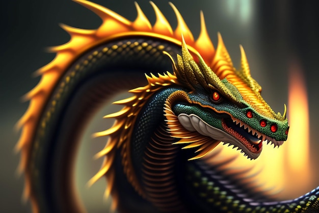 Avalanche style art chinois long dragon volant Generative Ai