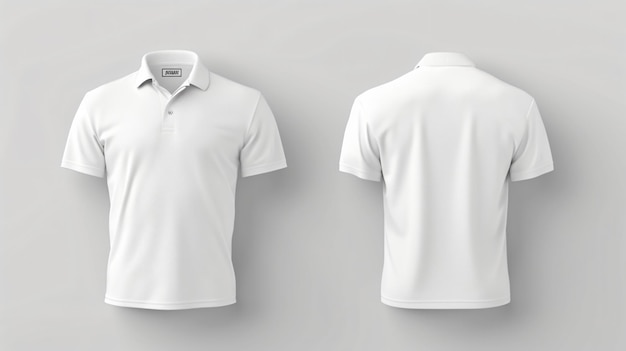 Photo avant et arrière maquette de chemise polo blanche parfaite pour présenter vos dessins cette toile blanche vous permet de personnaliser facilement la chemise pour s'adapter à votre marque esthétique idéale pour la conception de mode