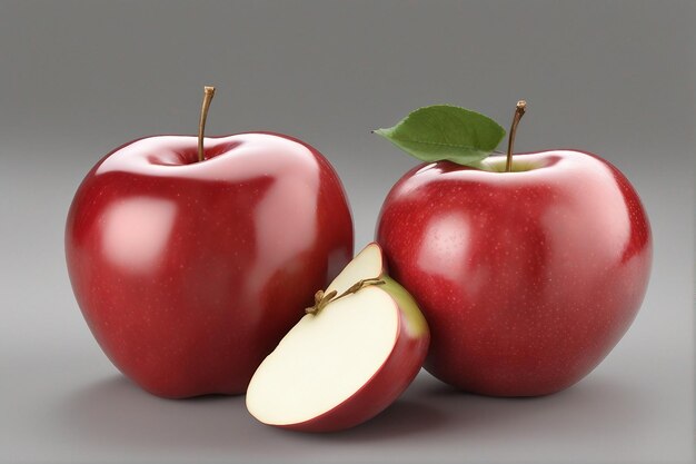 Avant de la vue 3D de pommes rouges réalistes fraîches mûres et de fruits doux sur fond blanc