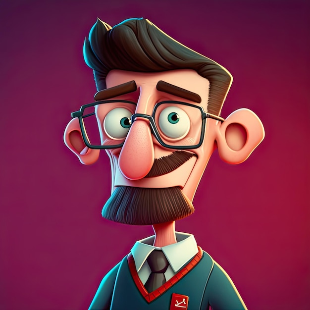 Avatar de dessin animé du concepteur avec des moustaches portrait de programmeur drôle homme intelligent en lunettes ai personnage généré spécialiste de la programmation gestionnaire employeur développeur de réseau