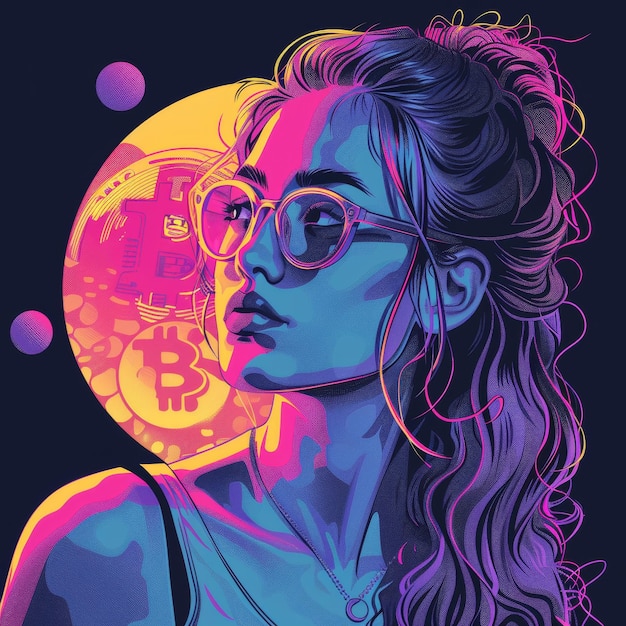 Photo avatar dessiné de la mode jeune femme crypto-monnaie nft concept métaverse réseaux sociaux portrait illustration