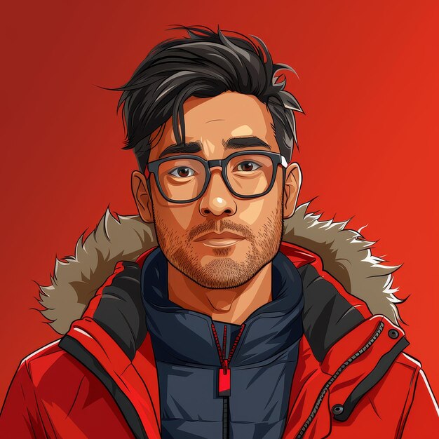 Photo avatar de l'homme en veste rouge sur fond rouge concept de crypto-monnaie portrait réseaux sociaux