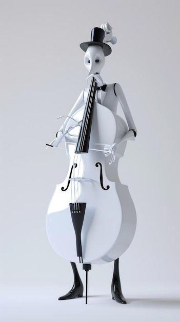 Avatar numérique de dessin animé d'un violoncelliste tenant un violoncelle blanc élégant