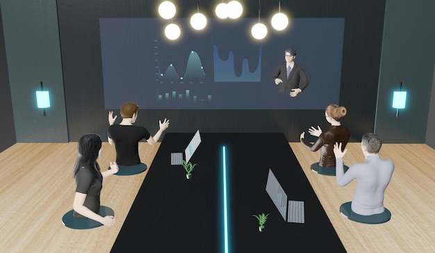 Avatars dans le bureau et la salle de classe de réunion en ligne de Metaverse Personnes dans le monde de Metaverse