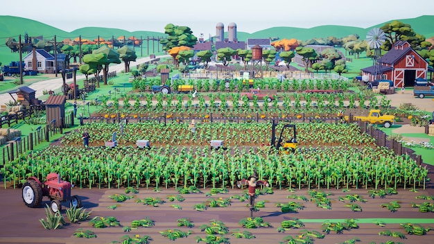Avatars métaverses de personnes apprenant à augmenter la productivité agricole dans une ferme intelligente du rendu 3d du monde virtuel