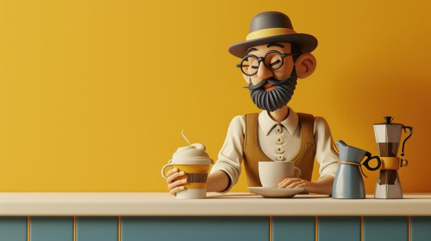 Des avatars numériques de dessins animés d'enthousiastes de l'espresso