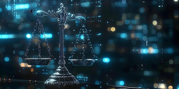 L'avenir du droit cybernétique Les échelles numériques de la justice dans un monde axé sur la technologie Concept Droit cybernétique Justice numérique Futures tendances Réglementations technologiques Sécurité en ligne