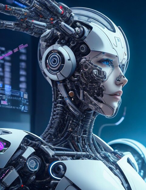 avenir des possibilités le cyborg humain futuriste modifié avec la technologie numérique