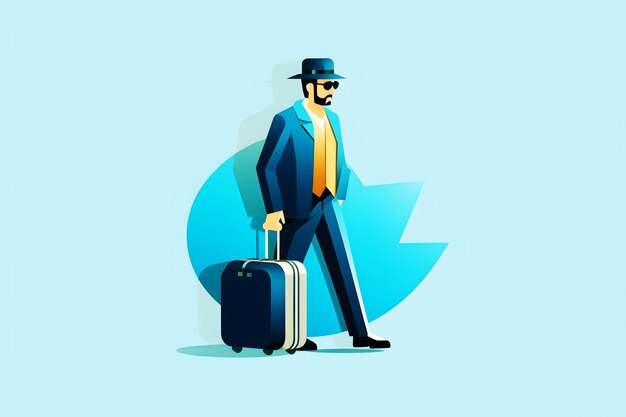 L'aventure attend l'illustration vectorielle d'un homme avec un sac de voyage