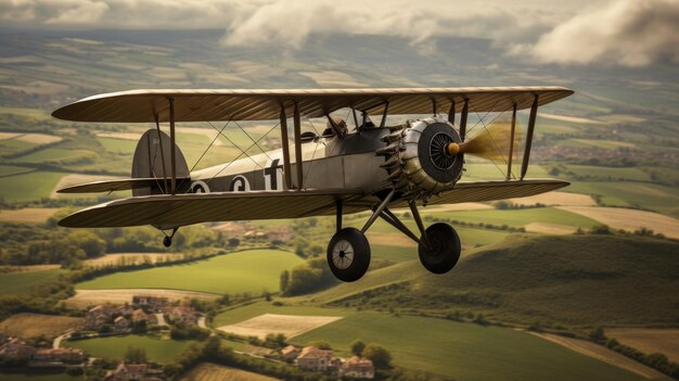 Photo aventure en biplan dans les années 1920 pilote de campagne effectue des acrobaties