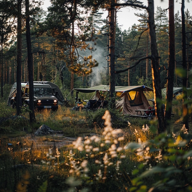 Aventure de camping d'été en Estonie Scène en plein air dans la forêt