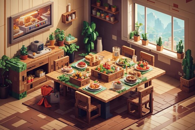 Aventure culinaire pixélisée 8 Bit World Blocky Furniture et Pixel Art Delights